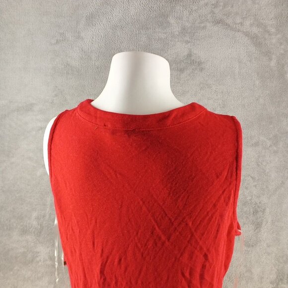 NWT INC Linen Blend Sleeveless Petite LARGE Top Henley lace Up Red Knit - Picture 7 of 11